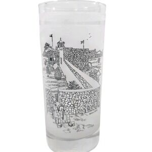 Vintage Highball Glass White Frosted Texas 150th Anniversary La Bahia Mission